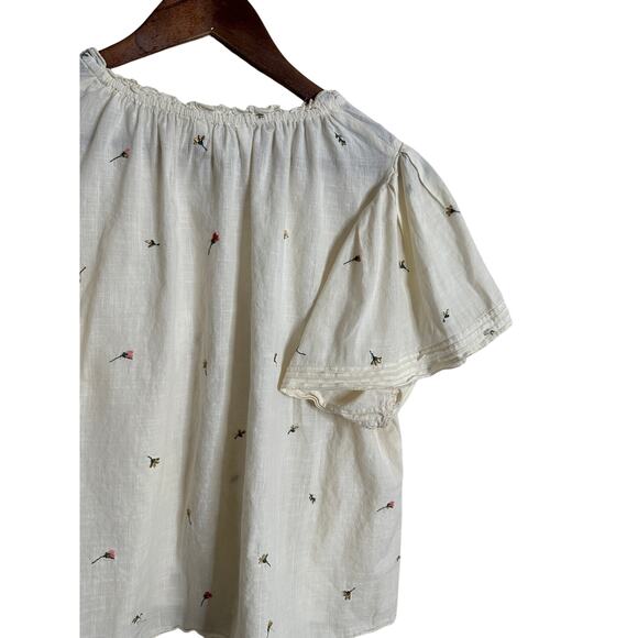 The Great. Fluter Sleeve Chime Top Womans Small Cream Embroidered - Picture 3 of 9